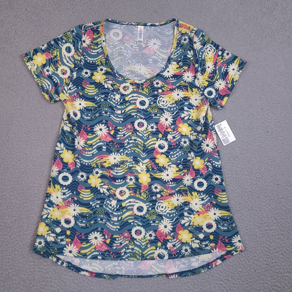 LuLaRoe Classic T-Shirt Womens Small Floral Wave Print Scoop Neck Top